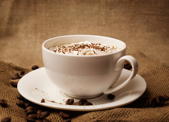 cappuccino on burlap