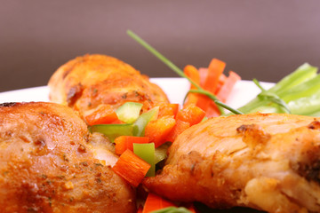 Pieces of grilled chicken close up