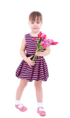 Beautiful little girl holding bouquet isolated on white
