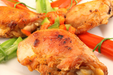 Pieces of grilled chicken and green peppers