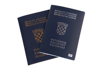 Two Croatian passports isolated on white