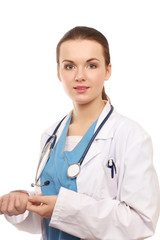 Fototapeta premium Medical doctor woman with stethoscope