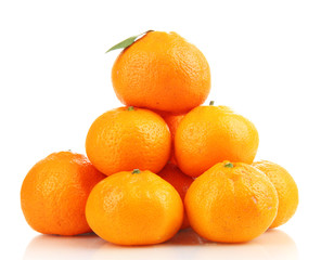 Ripe sweet tangerines, isolated on white