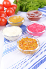 Various sauces on table close-up