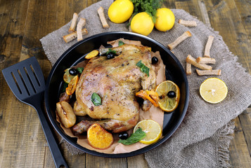 Whole roasted chicken with vegetables