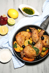 Homemade fried chicken drumsticks with vegetables