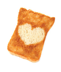 Delicious toast with heart isolated on white
