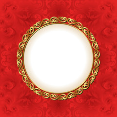 red background with gold frame
