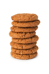 Stack of oatmeal cookies on a white background