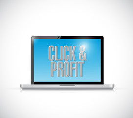 click and profit laptop illustration design