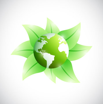 eco globe and leaves illustration design
