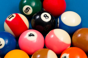 Billiard Balls On Blue Cloth