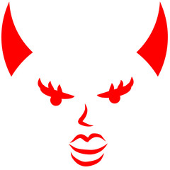 Frau Mädchen Gesicht Böse Teufel Hörner