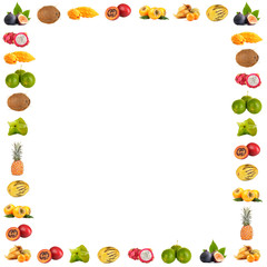 Frame of exotic fruits isolated on white