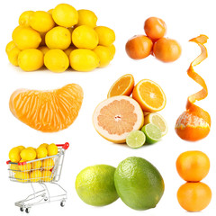 Collage of citrus isolated on white