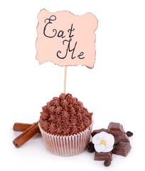 Tasty cupcake with butter cream, isolated on white