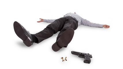 Businessman lying dead in the floor