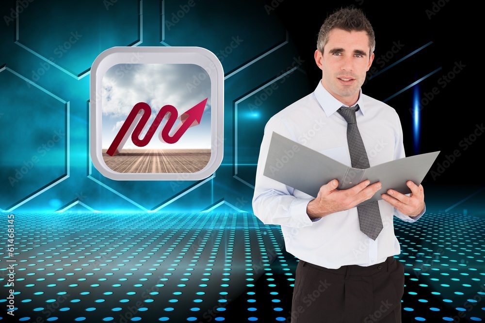Poster composite image of portrait of a man holding a binder