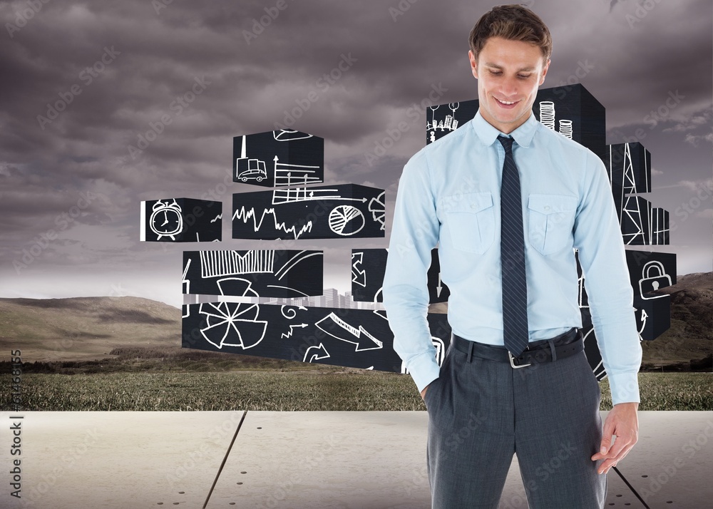 Aufkleber composite image of smiling businessman standing with hand in