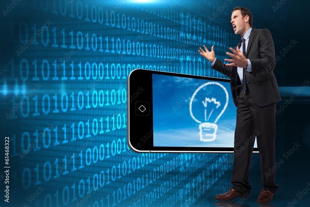 Poster composite image of stressed businessman gesturing