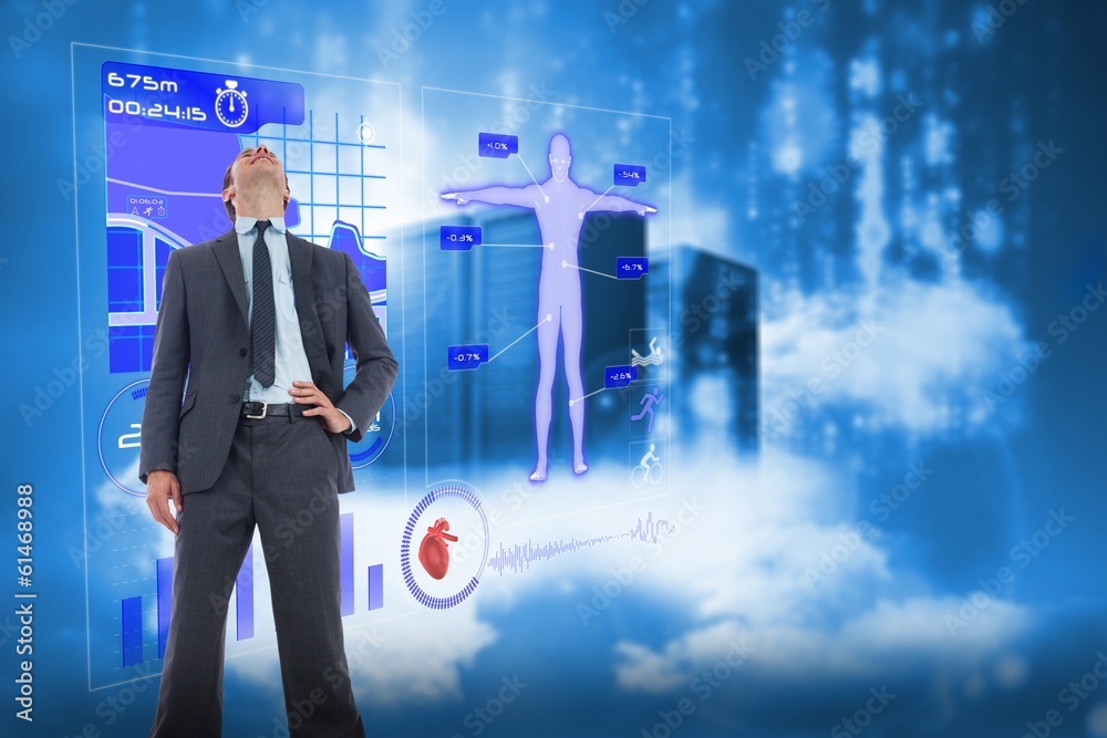 Poster composite image of happy businessman with hand on hip