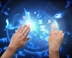 Composite image of hands pointing and presenting