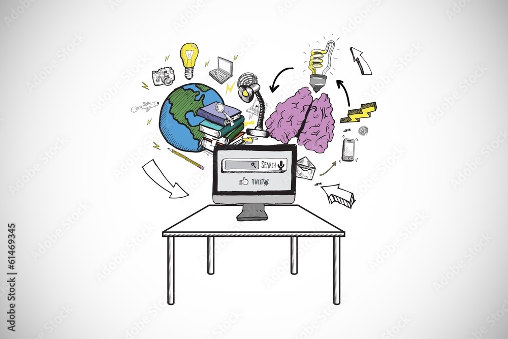 Aufkleber Composite image of computer with brainstorm doodles