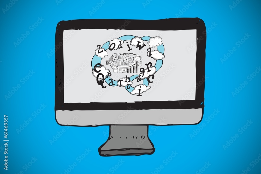 Poster Composite image of cloud computing and business doodle on screen