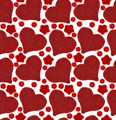 red heart and flower seamless background