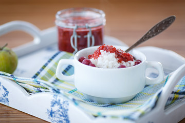 rice porridge with jam and berries