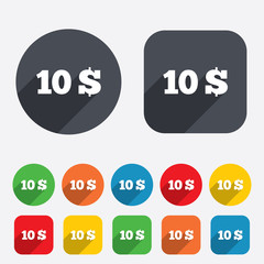 10 Dollars sign icon. USD currency symbol.