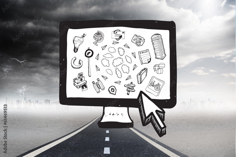 Poster Composite image of cloud computing doodles on computer screen
