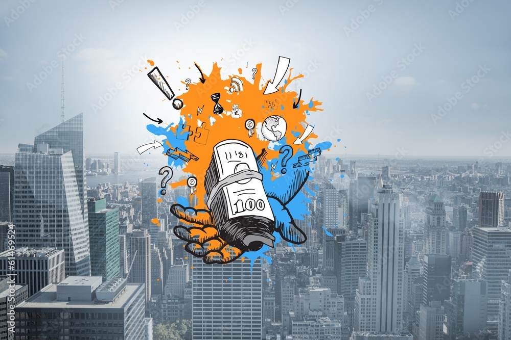 Poster composite image of profit concept on paint splashes