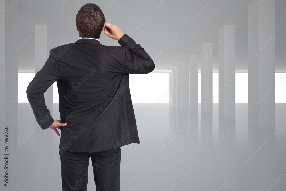 Poster composite image of thinking businessman scratching head