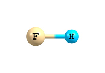 Hydrogen fluoride molecular structure on white background