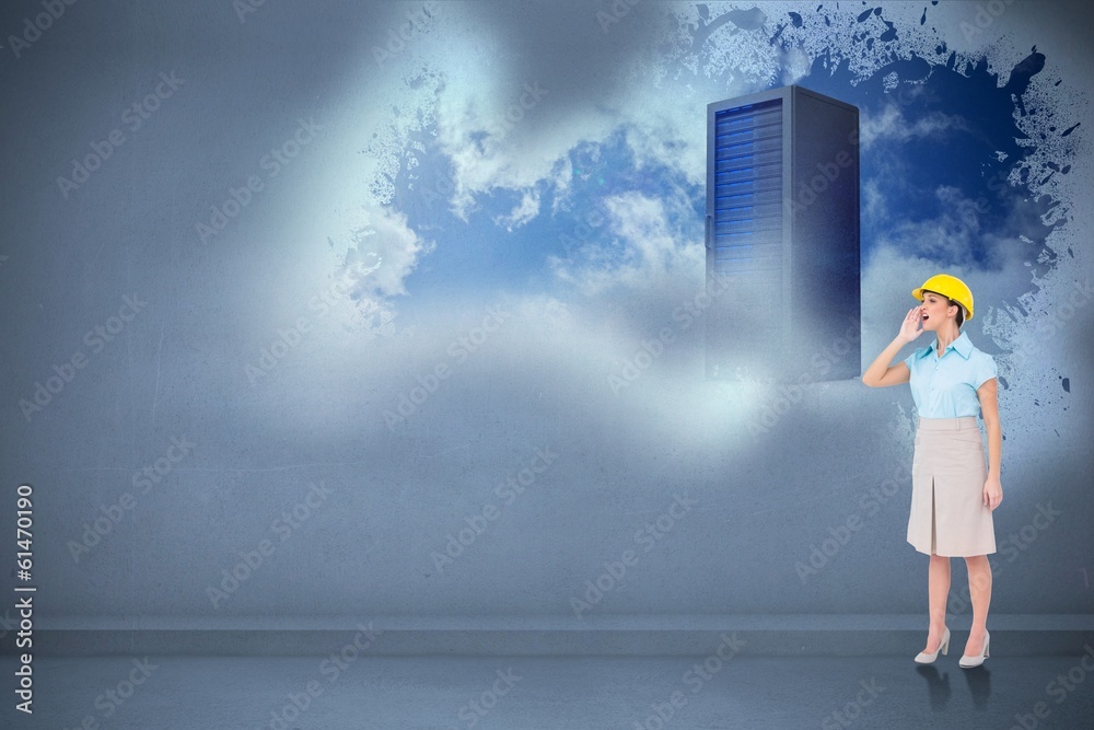 Poster Composite image of attractive architect yelling