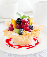 Fruit salad in phyllo dough.