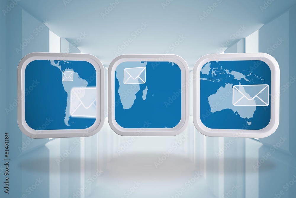 Poster Composite image of world map and email on abstract screen