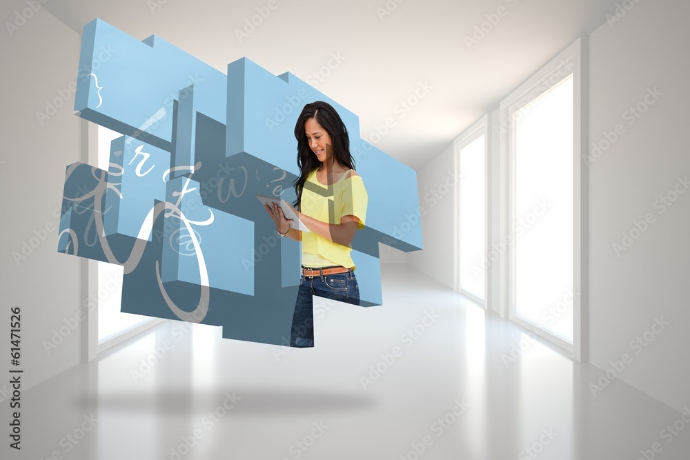 Poster Composite image of student using tablet on abstract screen