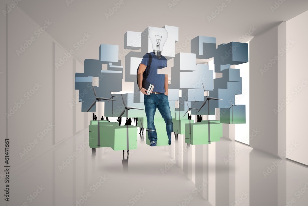 Poster Composite image of light bulb student on abstract screen