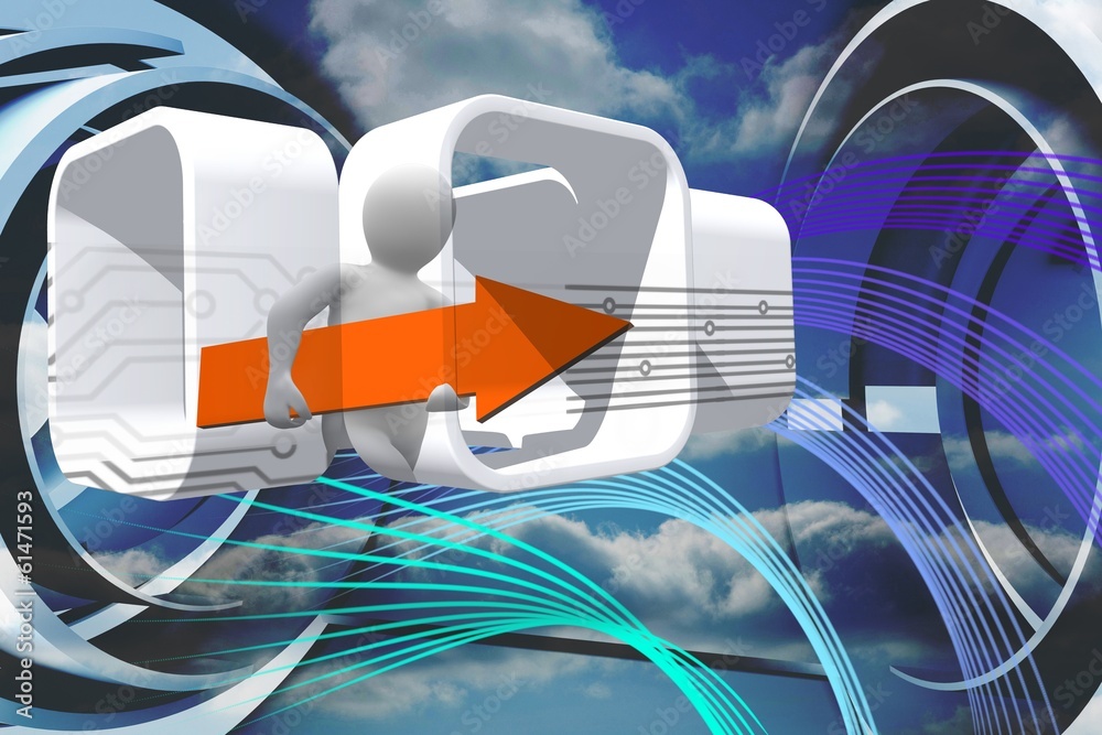 Poster Composite image of figure with orange arrow on abstract screen