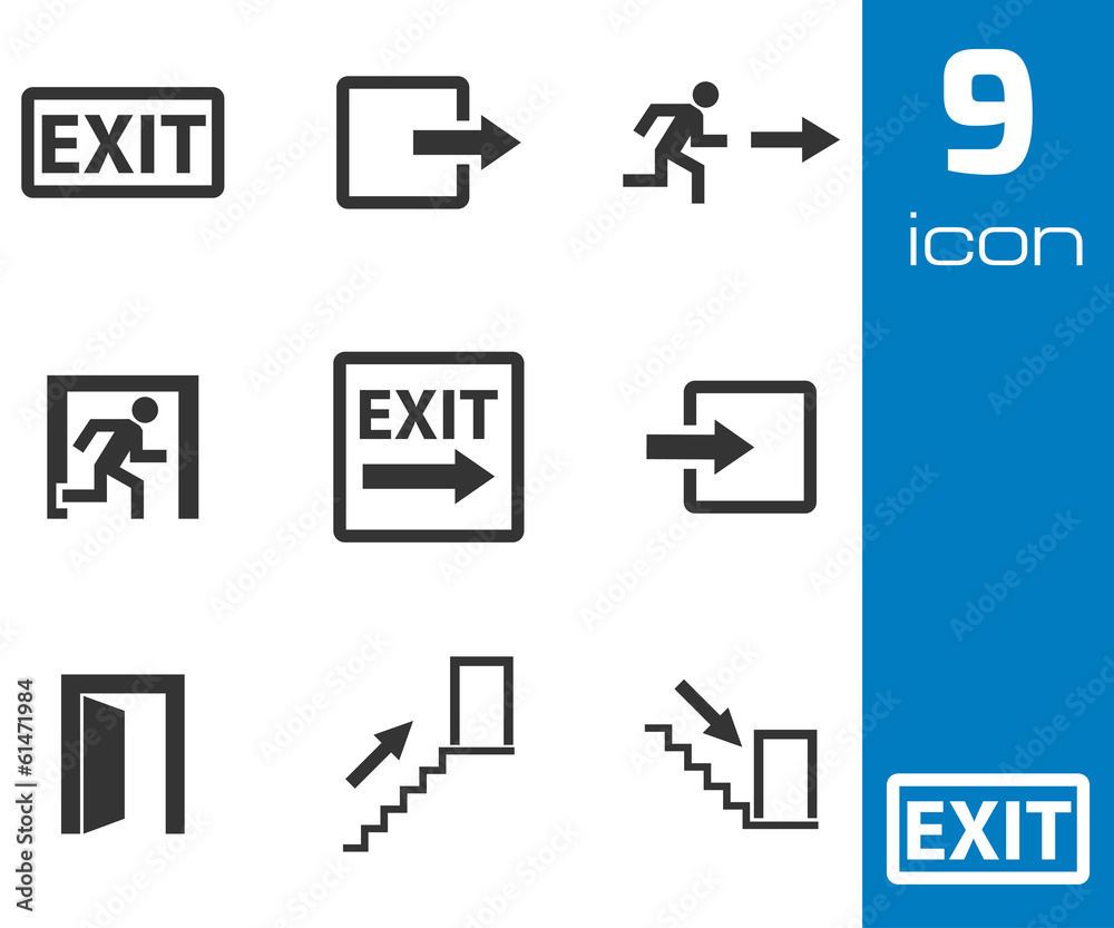 Wall mural Vector black exit icons set