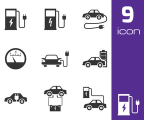 Vector black electric car icons set