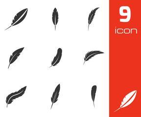 Fototapeta premium Vector black feather icons set