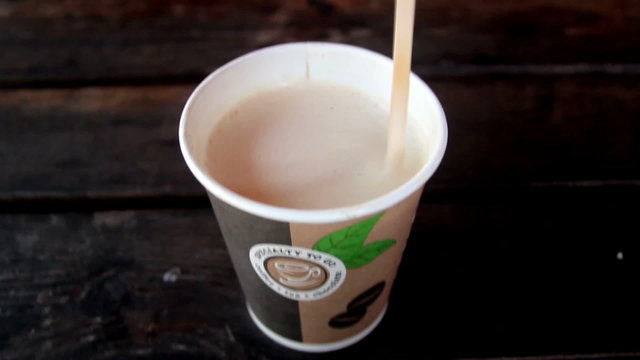 Stiffing coffee in a styro cup