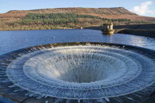 Overflowing Ladybower reservior in UK.
