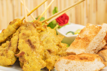 Pork satay with toast ,thai cuisine food