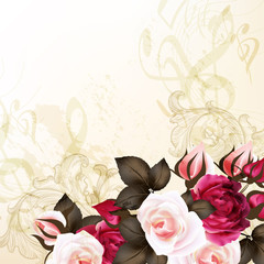 Grunge vector background with roses