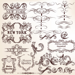 Set of vector decorative elements in vintage style