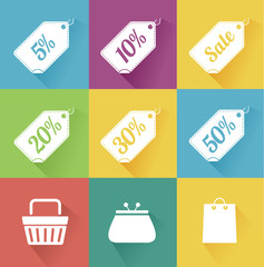 Vector set of modern flat sale icons. Shopping.